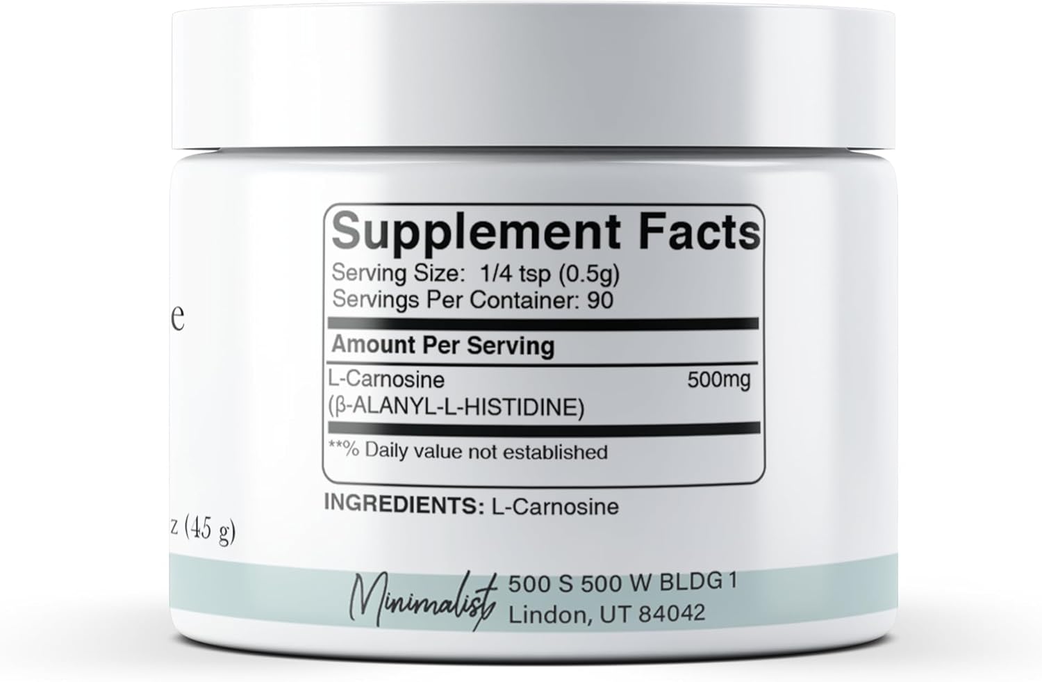 Pure L-Carnosine Powder - 1.6 oz, Additive-Free Dietary Supplement