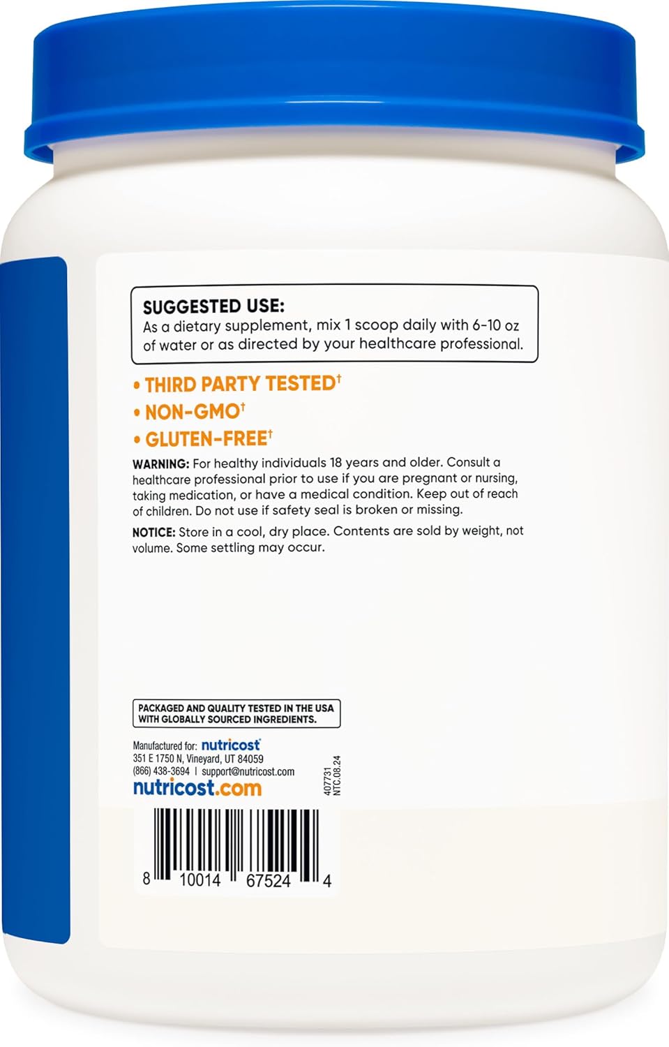 Pure L-Glutamine Powder 1 KG - Unflavored, Non-GMO, Gluten Free by Nutricost