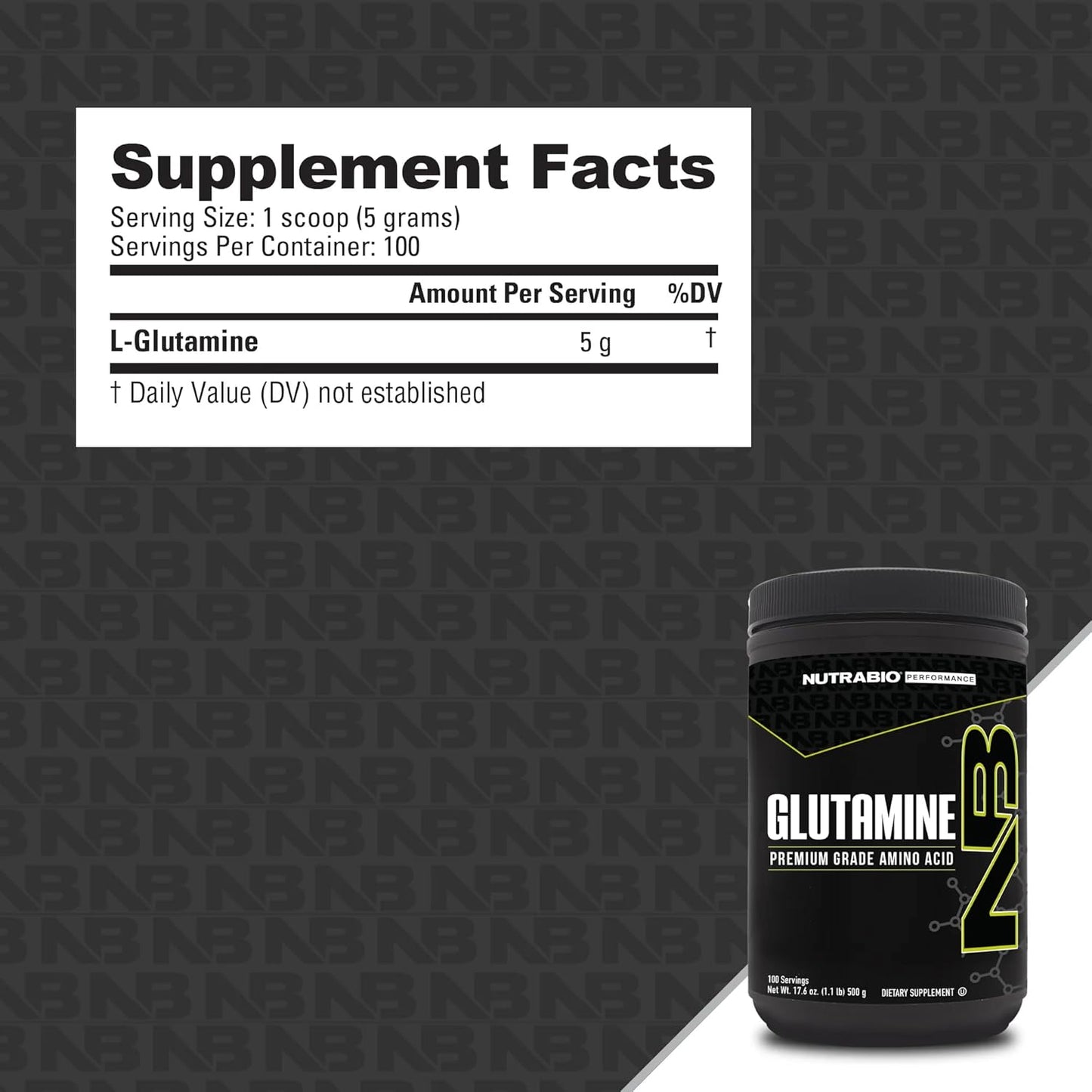 Pure L-Glutamine Powder Supplement - 500 Grams - Ideal for Muscle Recovery - No Additives, Fillers, or Excipients - Amino Acid Formula by NutraBio