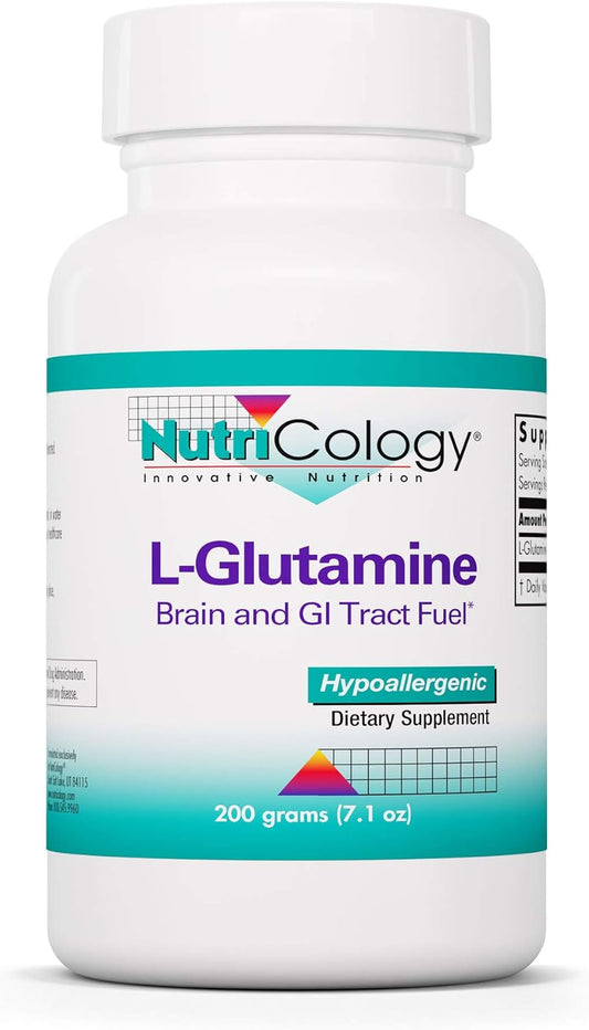 Pure L-Glutamine Powder Supplement for Gut Health - Free Form Amino Acid for Men and Women - 7.1 Ounce Jar by Nutricology