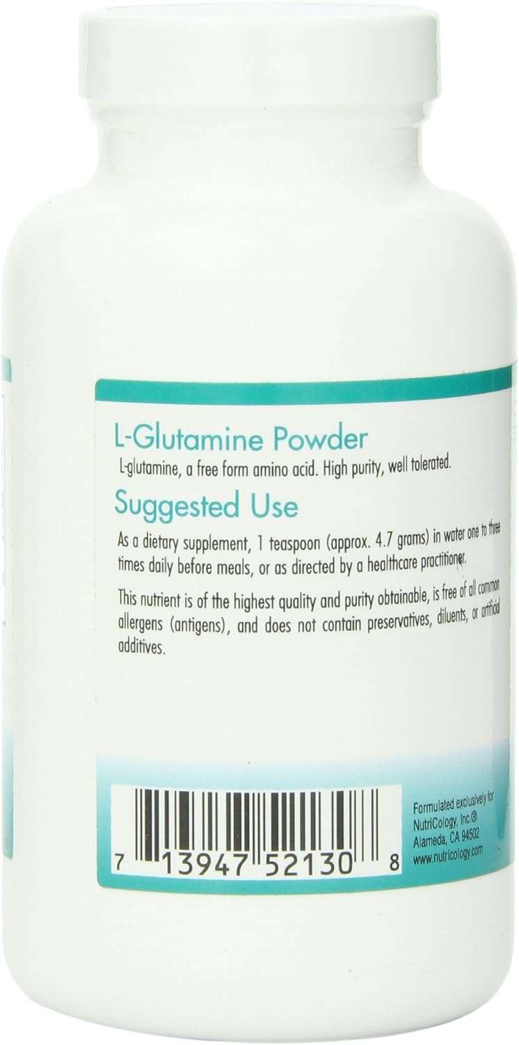 Pure L-Glutamine Powder Supplement for Gut Health - Free Form Amino Acid for Men and Women - 7.1 Ounce Jar by Nutricology