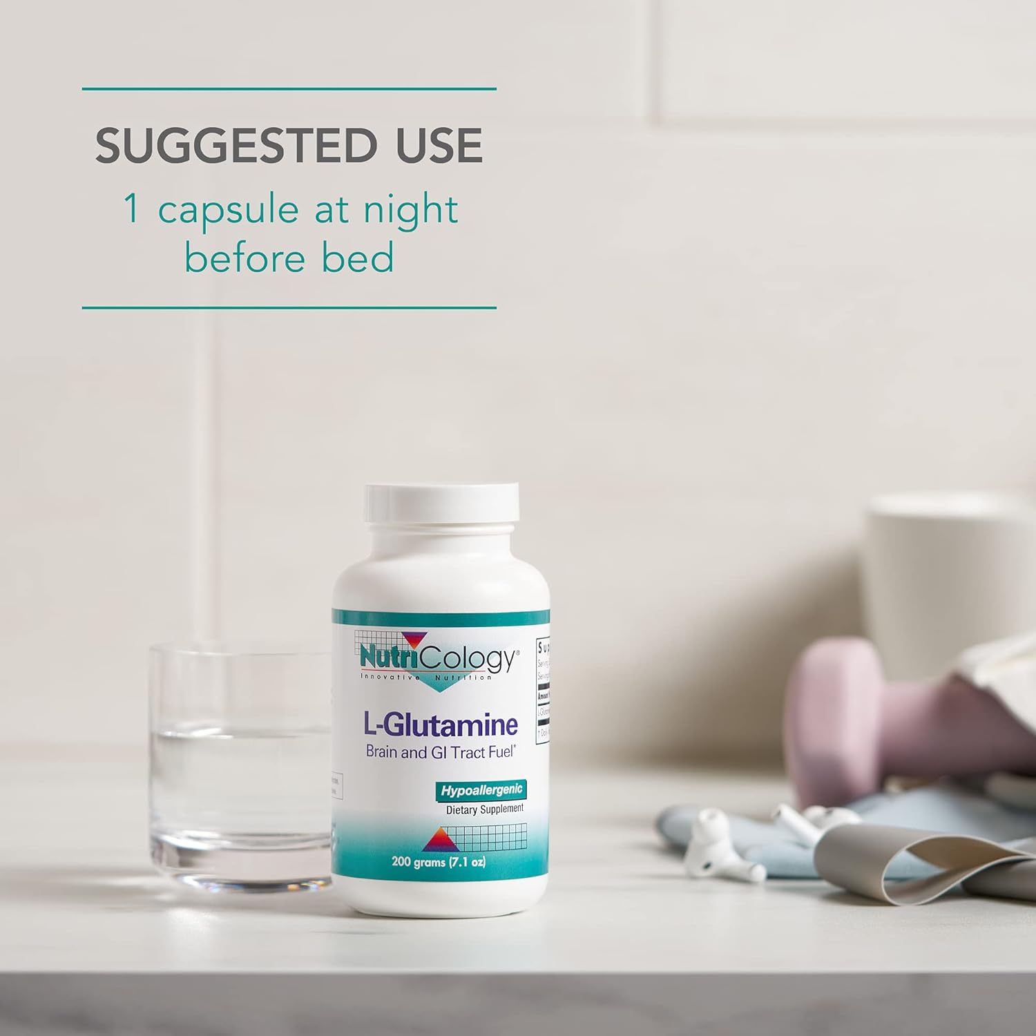 Pure L-Glutamine Powder Supplement for Gut Health - Free Form Amino Acid for Men and Women - 7.1 Ounce Jar by Nutricology