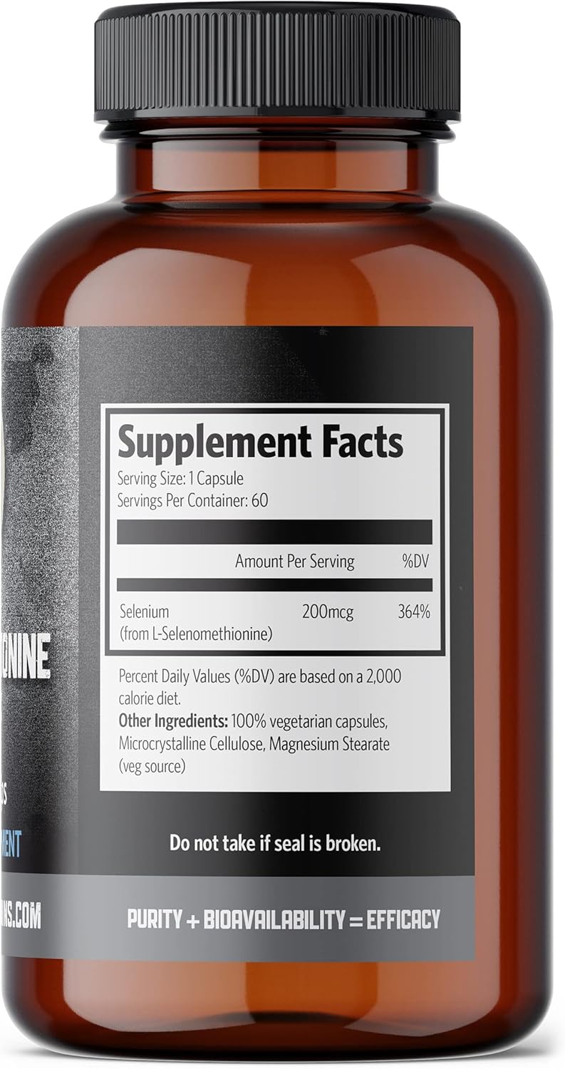 Pure Lab Vitamins Selenium 200mcg Selenomethionine Supplement - 60 V-Caps, Gluten Free, Made in Canada
