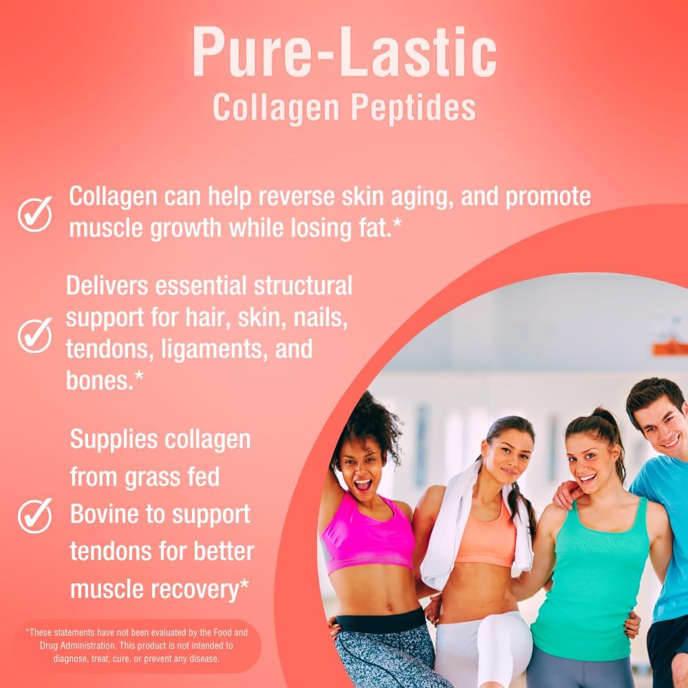 Pure-LASTIC Collagen Peptides Drink Mix - Grass-Fed, Paleo Friendly Hydrolyzed Powder for Skin, Hair & Nails - 9.9 oz (280g)