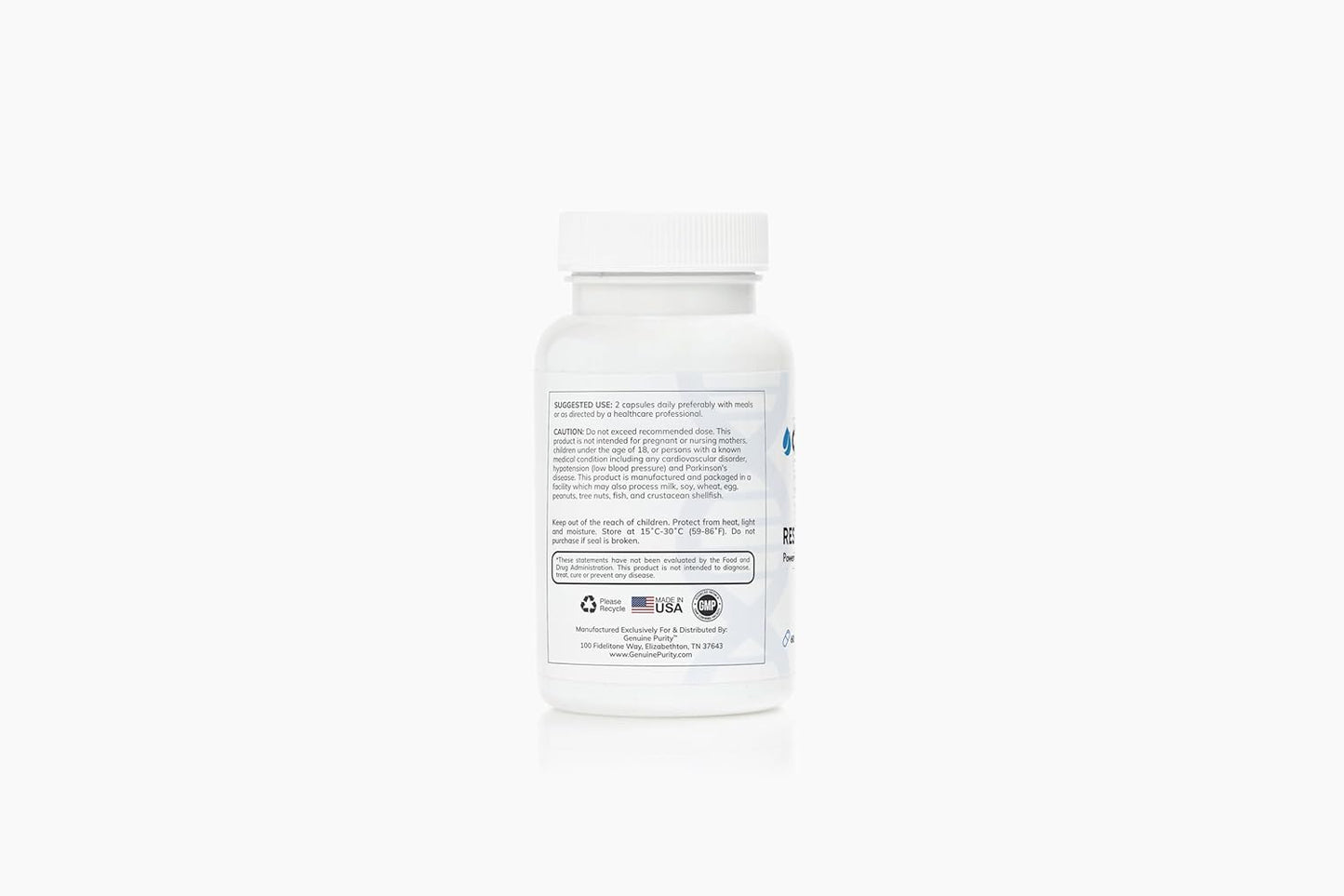 Pure Liposomal Trans-Resveratrol 500mg Capsules | Antioxidant Supplement, Sirtuin Activation | Gluten Free, Vegan, USA Made | 60 Count