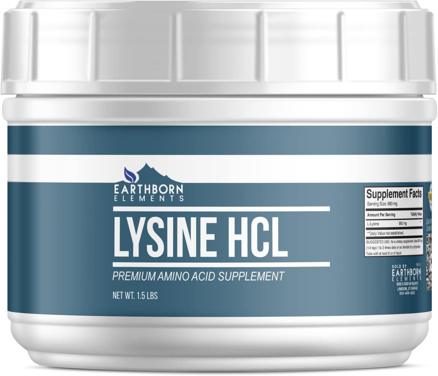 Pure Lysine HCL Powder (1.5 lb) - No Fillers or Additives - Earthborn Elements