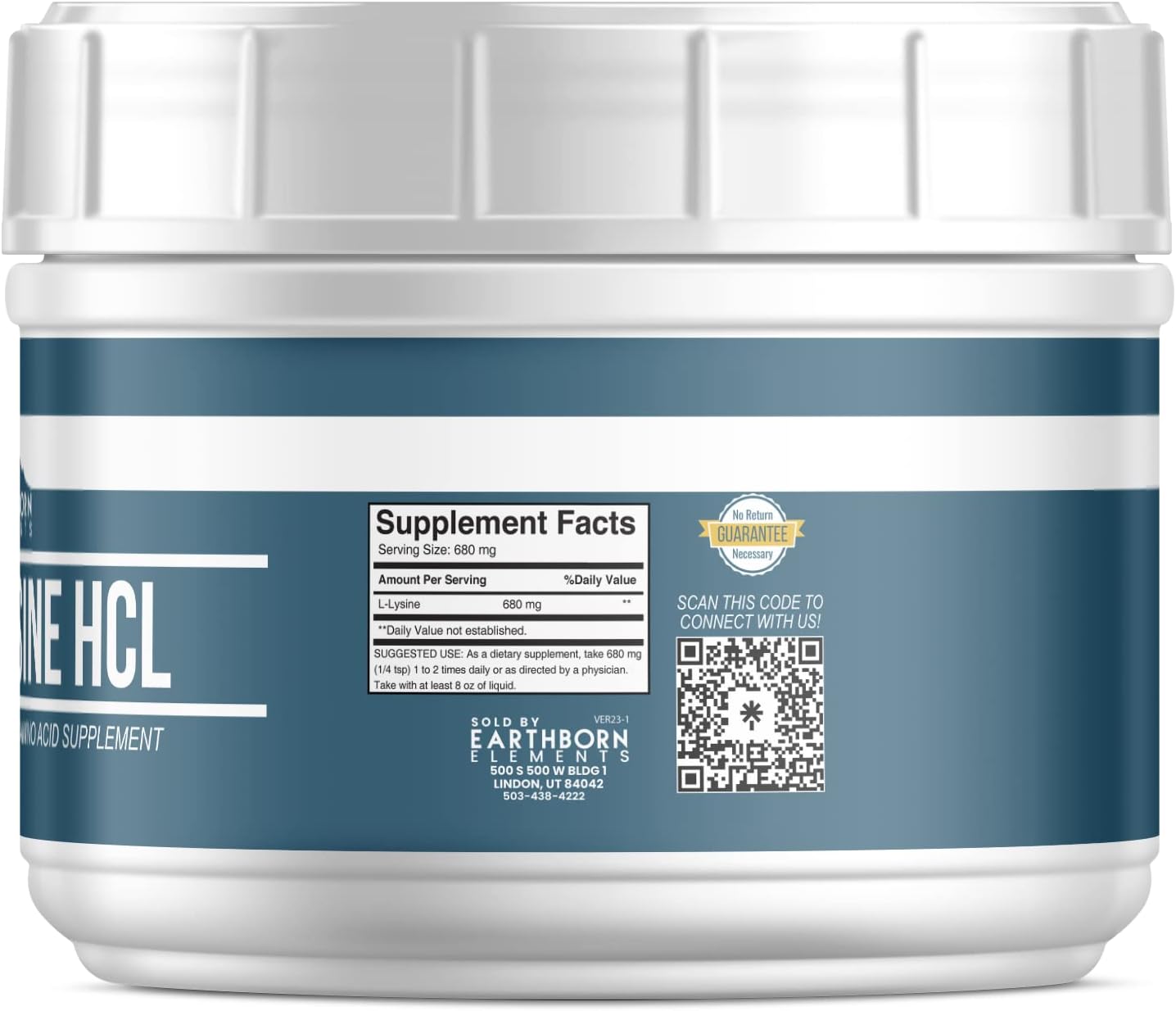 Pure Lysine HCL Powder (1.5 lb) - No Fillers or Additives - Earthborn Elements
