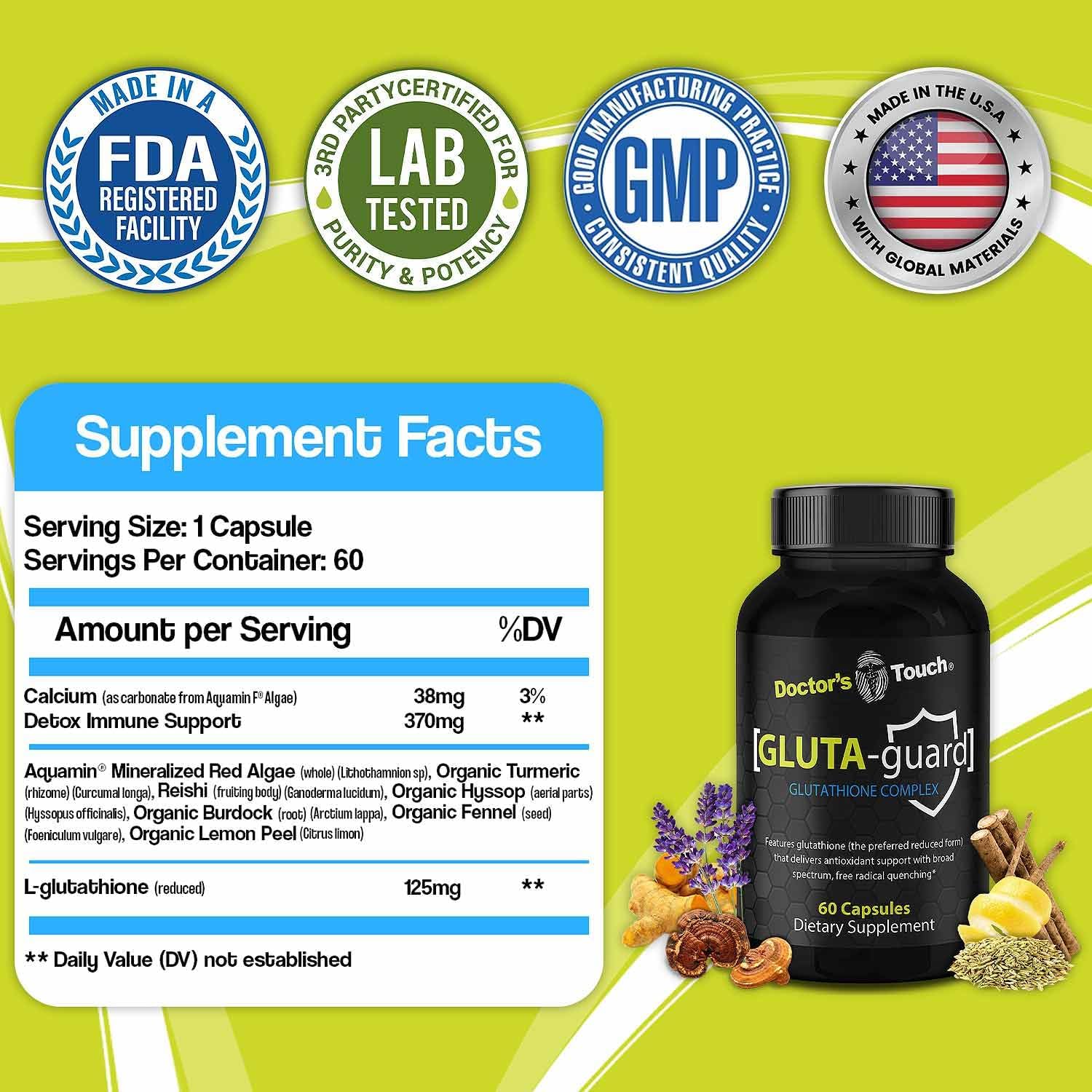 Pure Maximum Absorption Liposomal Glutathione Supplement for Energy, Brain Support, and Skin Health - Easy-to-Swallow Capsules by Doctor's Touch