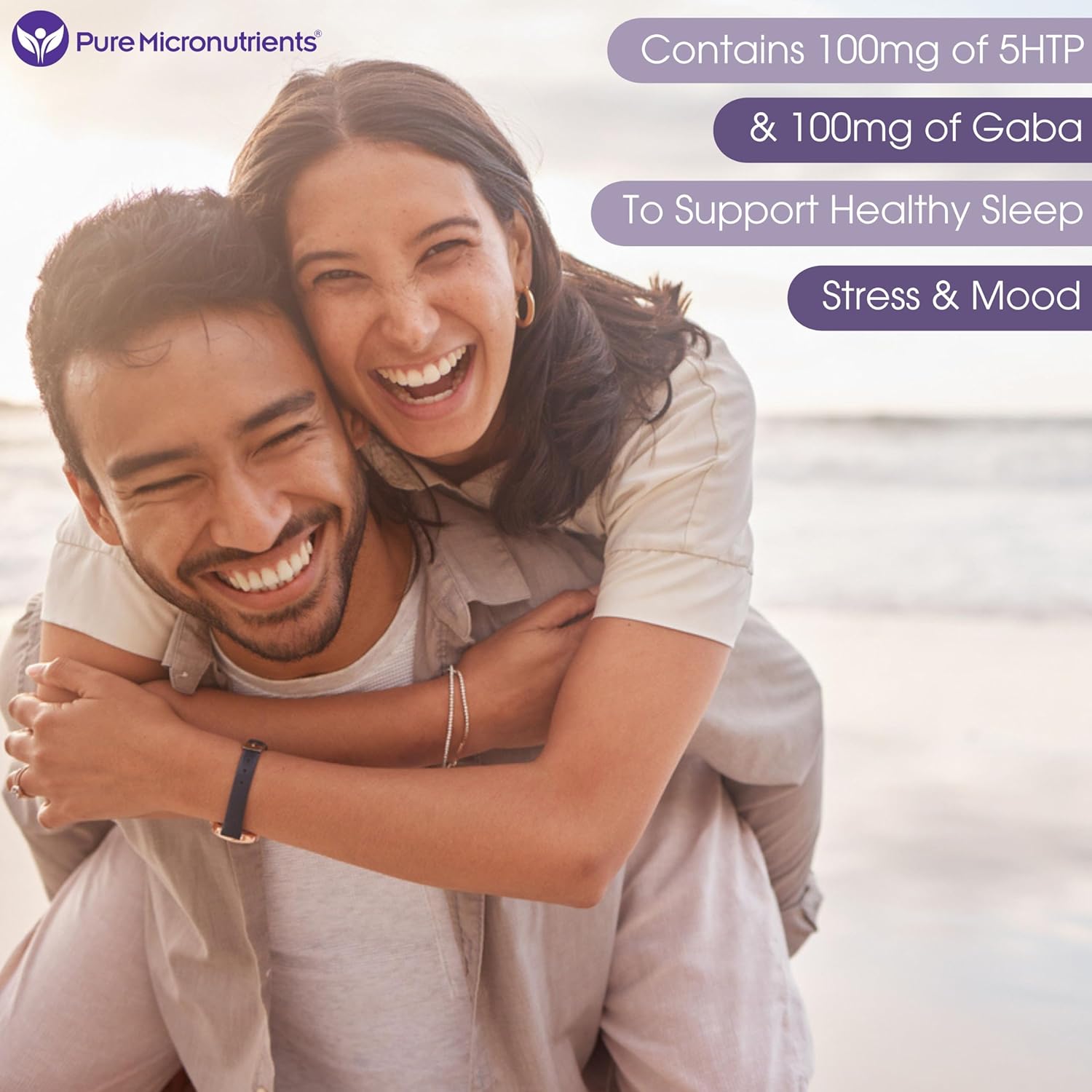 Pure Micronutrients 5-HTP Plus GABA Supplement - Natural Sleep Aid & Stress Relief - 60 Vegetarian Capsules