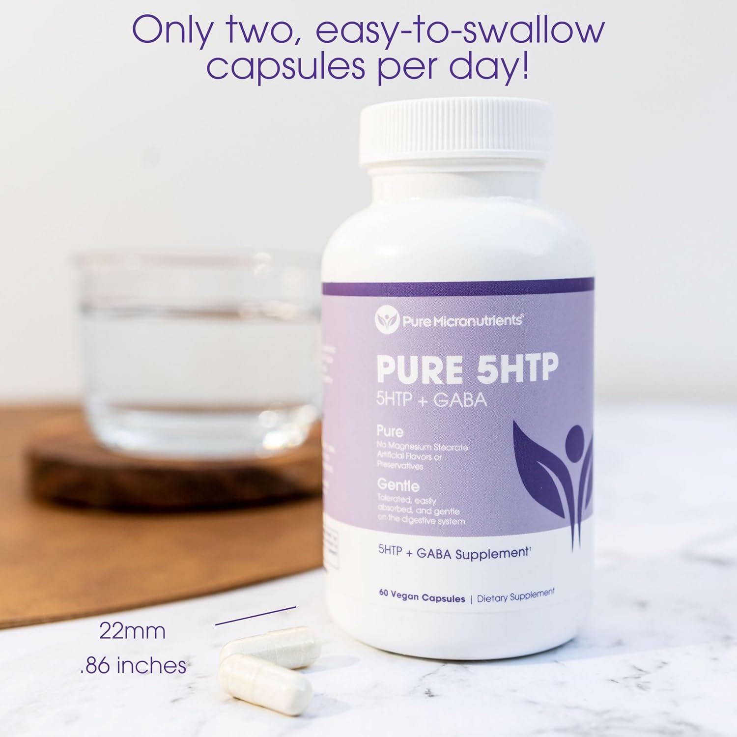 Pure Micronutrients 5-HTP Plus GABA Supplement - Natural Sleep Aid & Stress Relief - 60 Vegetarian Capsules