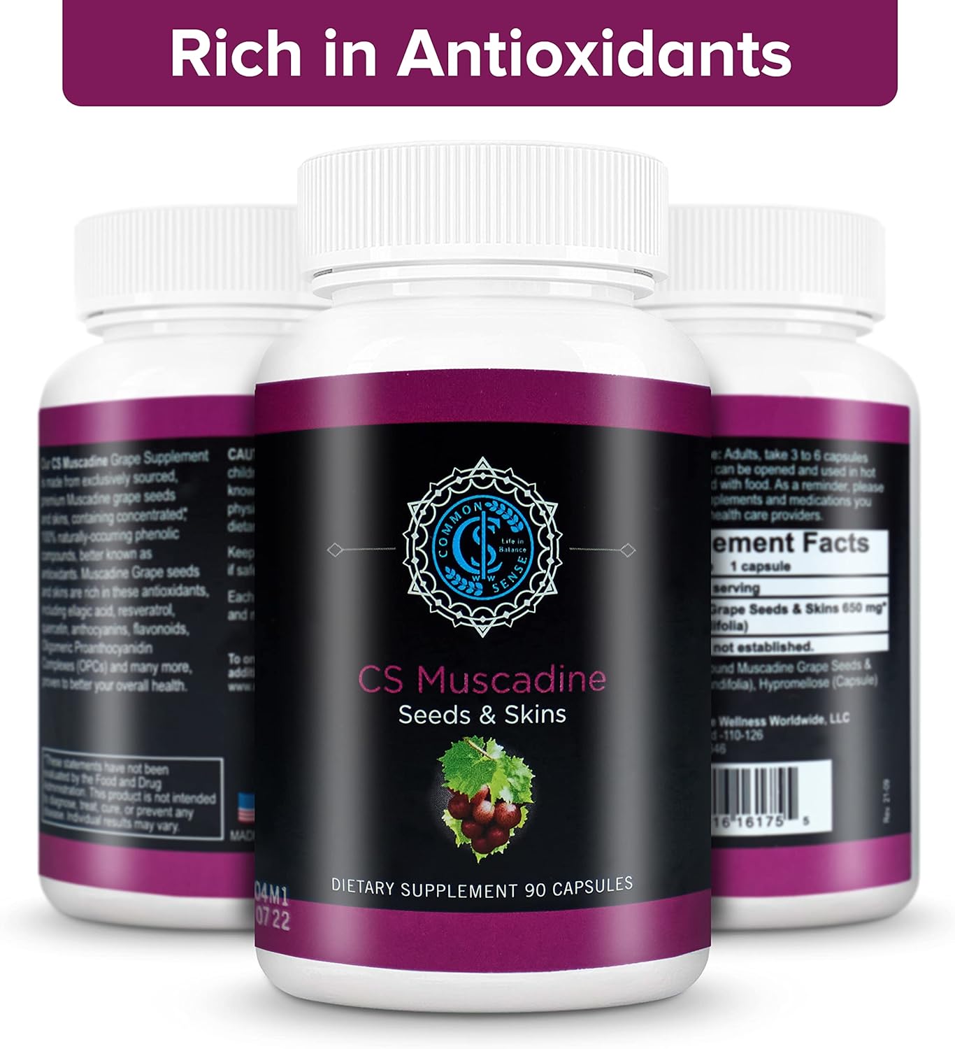 Pure Muscadine Grape Seed and Skin Extract Capsules - Antioxidant-Rich Supplement for Heart Health and Immune System Support - 90 Count.