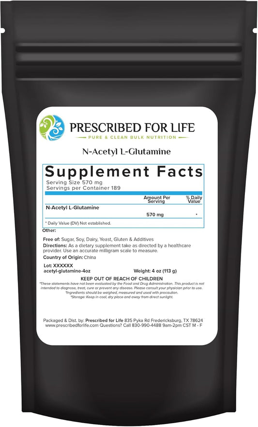 Pure N Acetyl L Glutamine Powder for Gut Health & Muscle Recovery - Gluten Free, Vegan, Kosher, Non GMO - 4oz