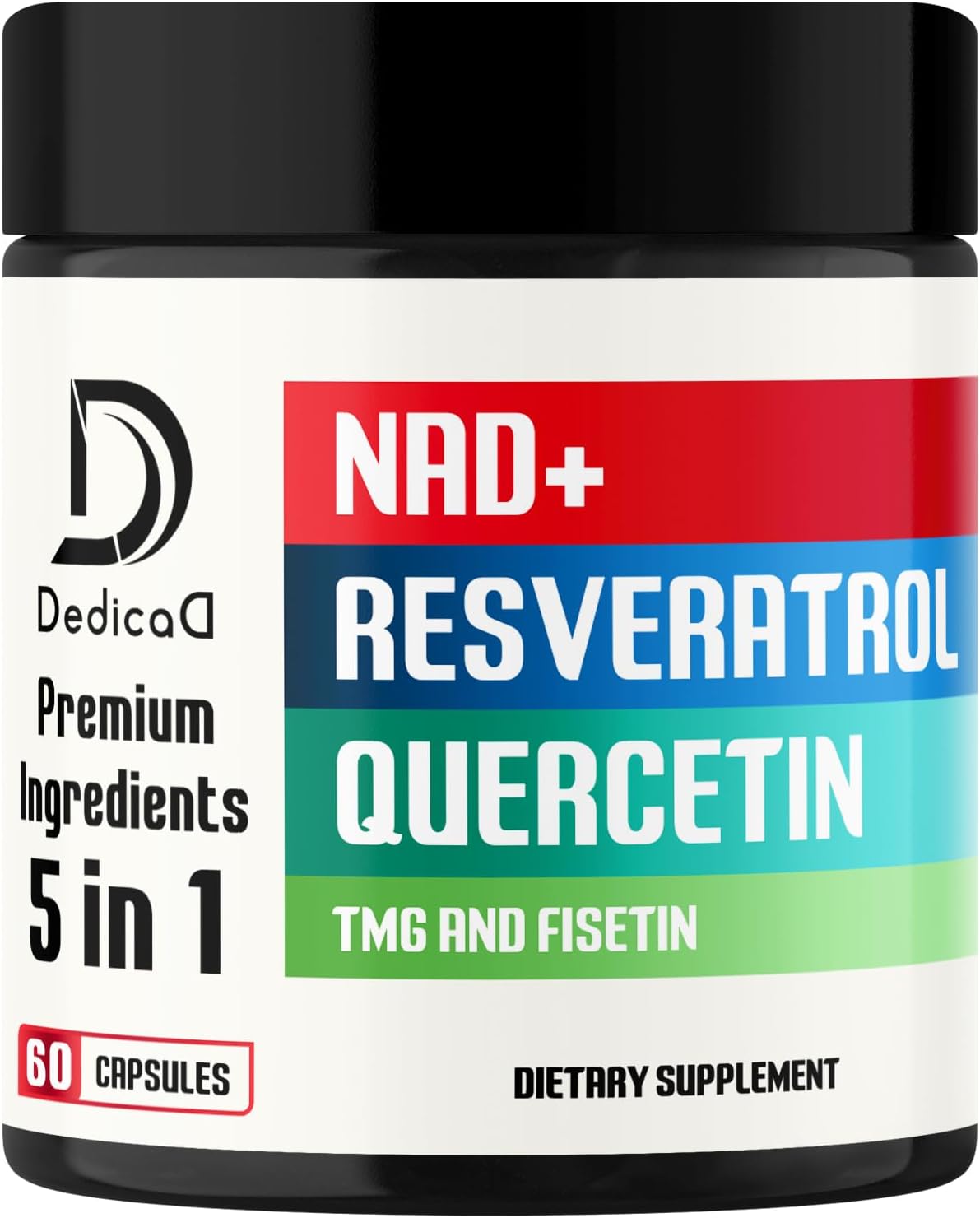 Pure NAD+ Supplement 500mg with Fisetin, TMG, Resveratrol, and Quercetin - Energy, DNA Repair, Aging Defense - 60 Capsules