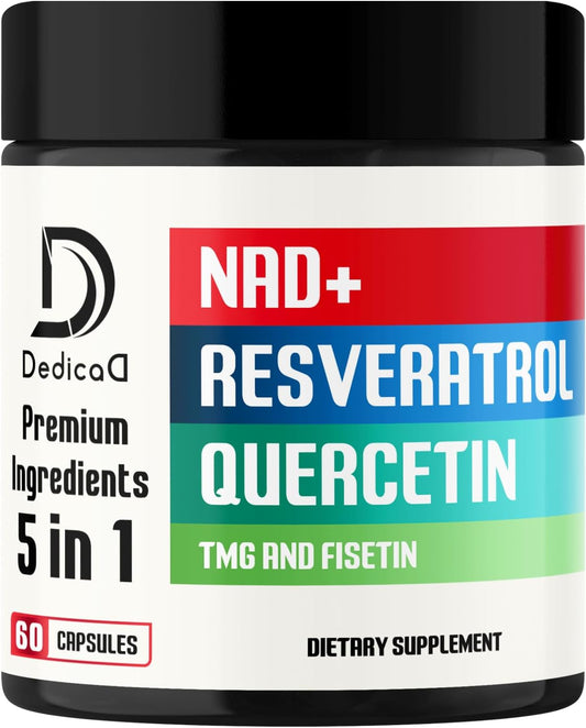 Pure NAD+ Supplement 500mg with Fisetin, TMG, Resveratrol, and Quercetin - Energy, DNA Repair, Aging Defense - 60 Capsules