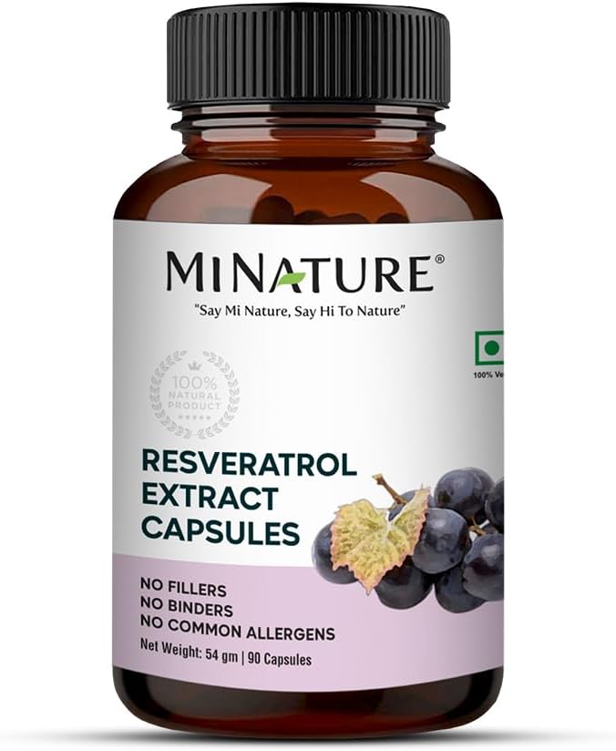 Pure & Natural Miniature Resveratrol Extract Capsules - 500mg, 90 Veg Capsules - Superfood Supplements - Vegan - Made in India