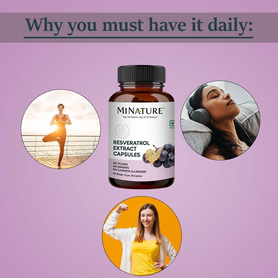 Pure & Natural Miniature Resveratrol Extract Capsules - 500mg, 90 Veg Capsules - Superfood Supplements - Vegan - Made in India