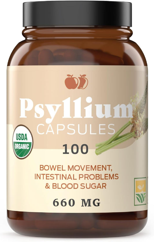 Pure Natural Whole Psyllium Husk Powder Capsules - 660mg Capsules for Fiber & Colon Cleanse
