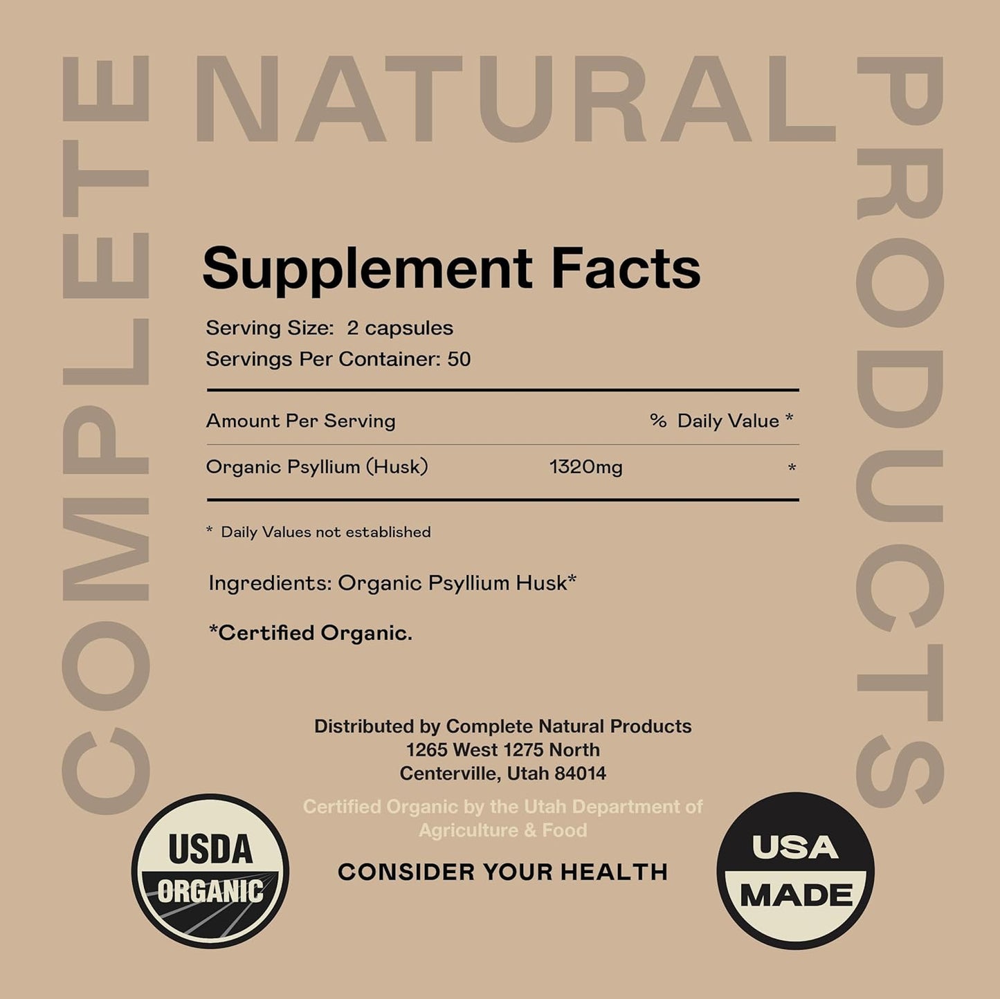 Pure Natural Whole Psyllium Husk Powder Capsules - 660mg Capsules for Fiber & Colon Cleanse