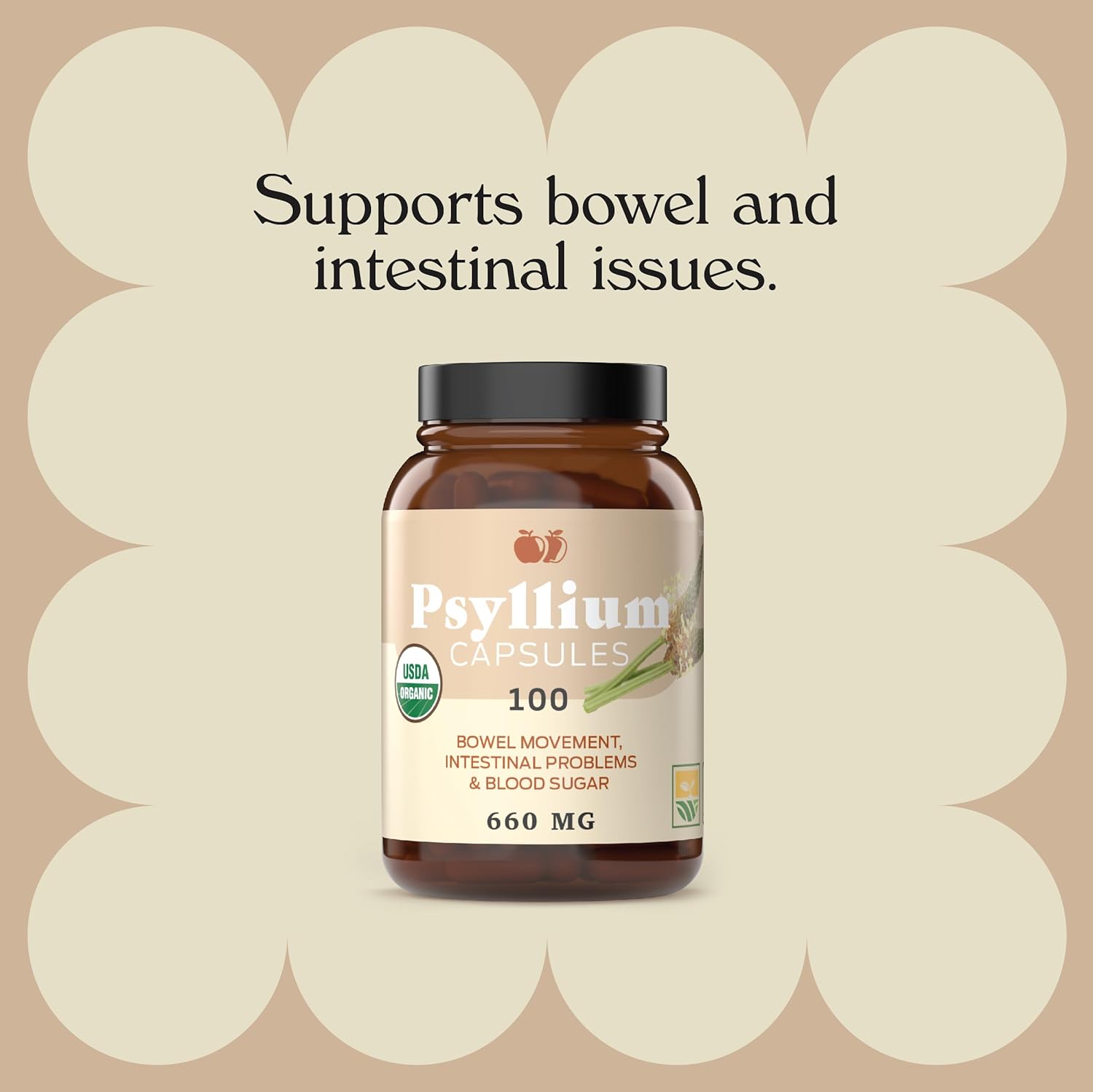 Pure Natural Whole Psyllium Husk Powder Capsules - 660mg Capsules for Fiber & Colon Cleanse