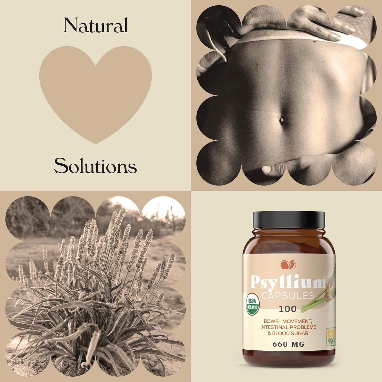 Pure Natural Whole Psyllium Husk Powder Capsules - 660mg Capsules for Fiber & Colon Cleanse