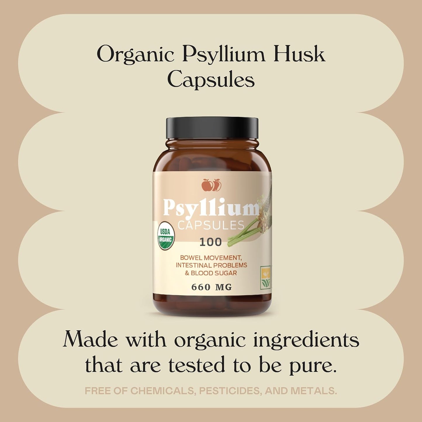 Pure Natural Whole Psyllium Husk Powder Capsules - 660mg Capsules for Fiber & Colon Cleanse