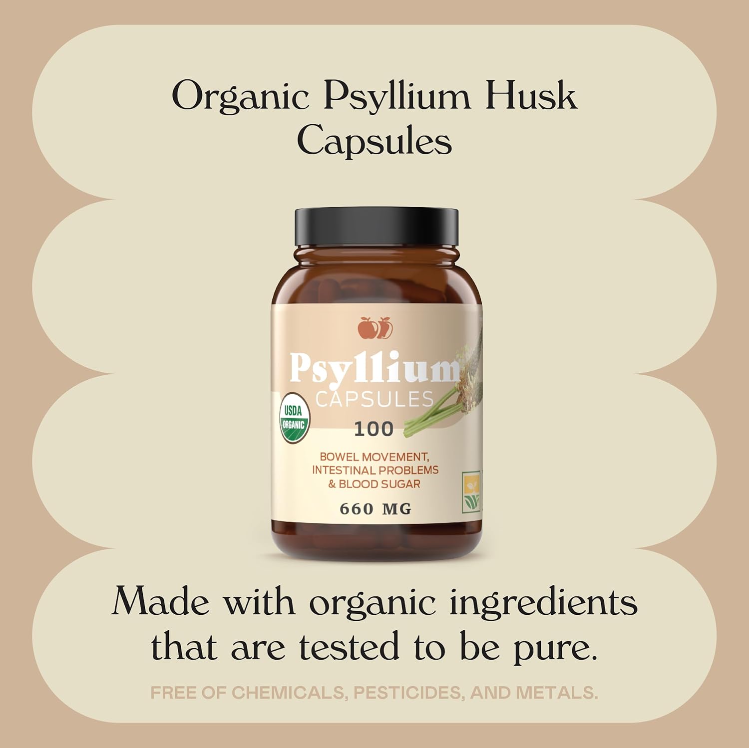 Pure Natural Whole Psyllium Husk Powder Capsules - 660mg Capsules for Fiber & Colon Cleanse