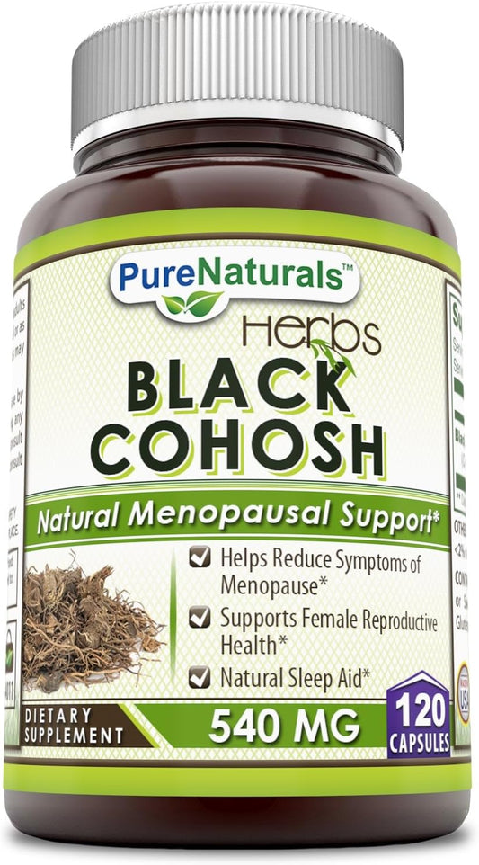 Pure Naturals Black Cohosh Menopause Relief Supplement - 540 Mg Pure Root Extract - Natural Menopause Support for Women - 120 Capsules