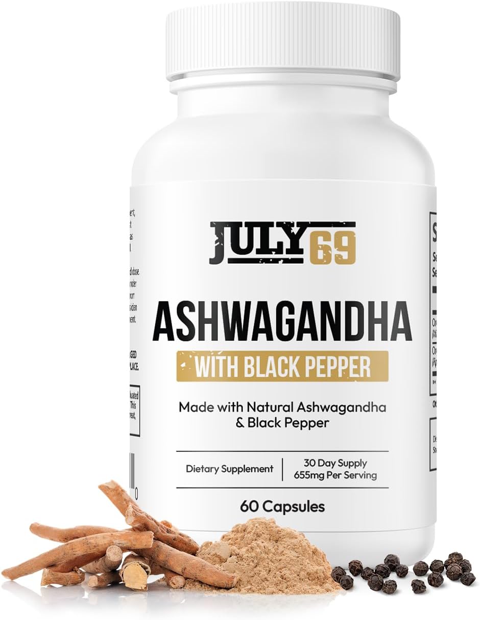 Pure Nature Made Ashwagandha Capsules with Black Pepper - 60 Capsules, 655mg per Serving, Boost Energy & Immunity, Root Extract Complex, for Men & Women, Third-Party Tested