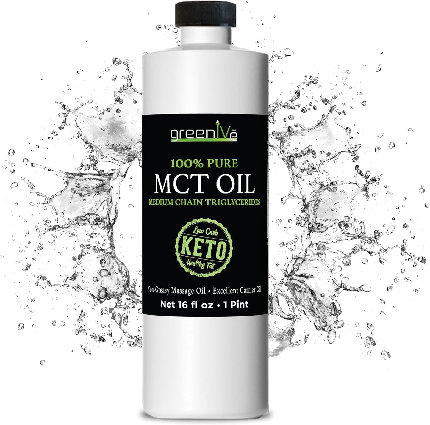 Pure Non-GMO GreenIVe MCT Oil for Body and Mind Fuel - 16 Ounce Bottle