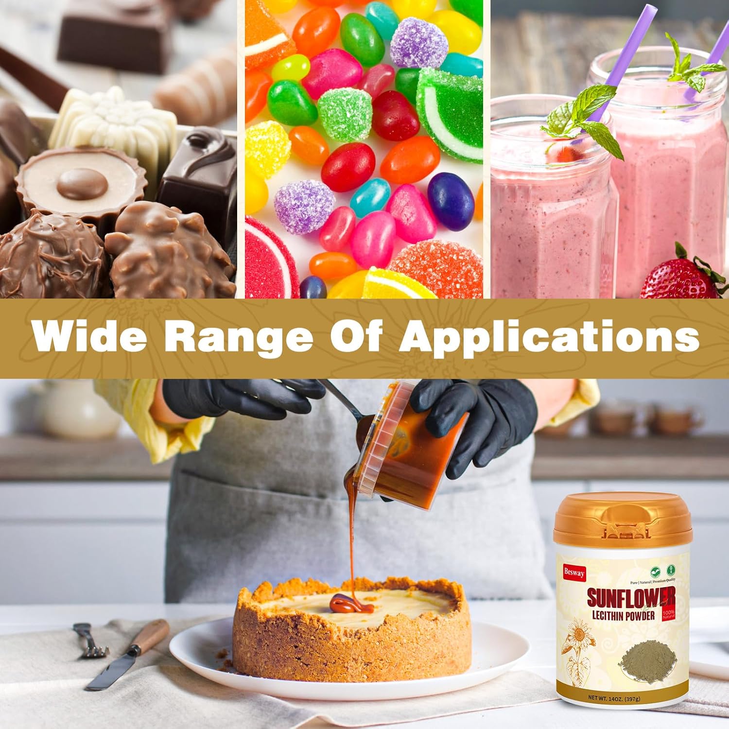 Pure Non-GMO Sunflower Lecithin Powder for Brain, Heart, and Skin - 14 oz (40 Servings)