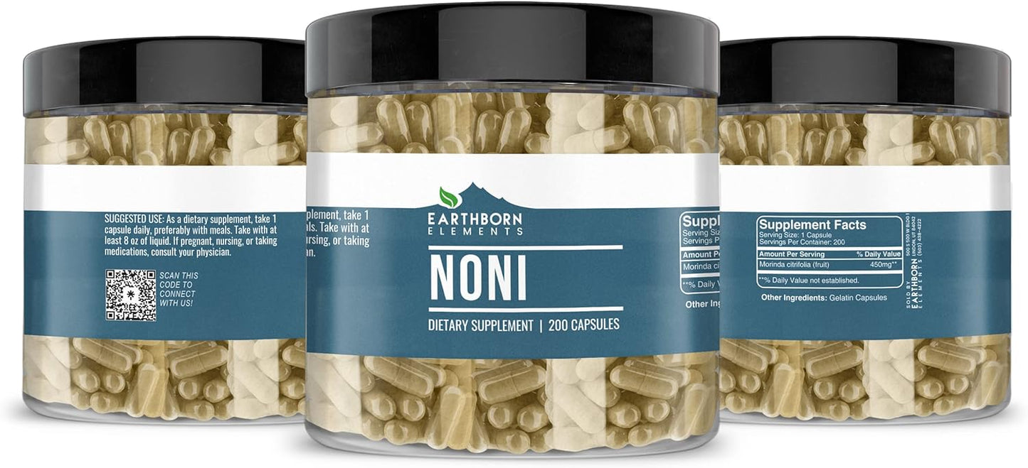 Pure Noni Capsules - 200 Count, No Additives, Earthborn Elements