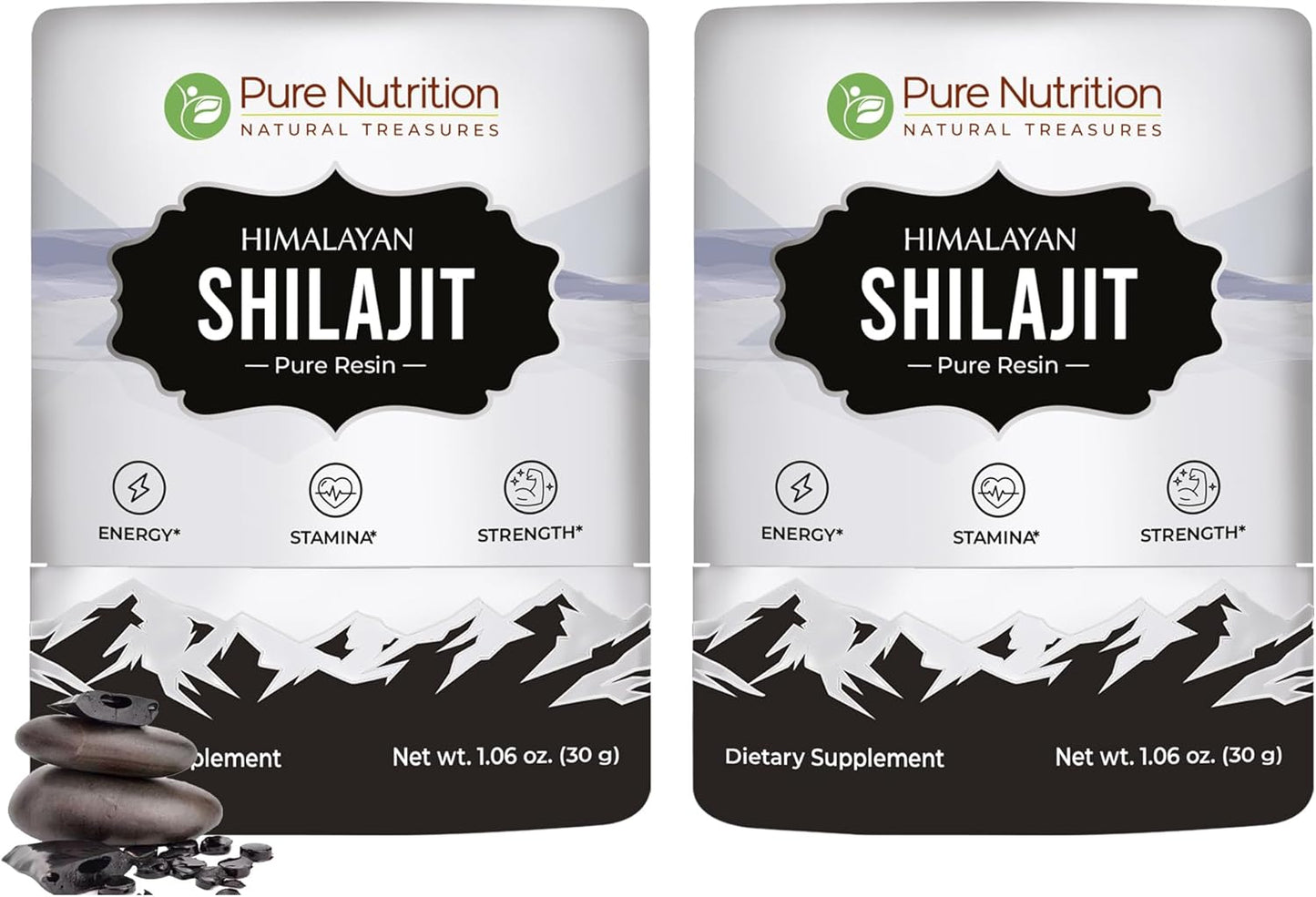 Pure Nutrition Himalayan Shilajit Resin: Natural Energy Booster with 85+ Trace Minerals | 75 Servings - 30g (2 Pack) for Men & Women