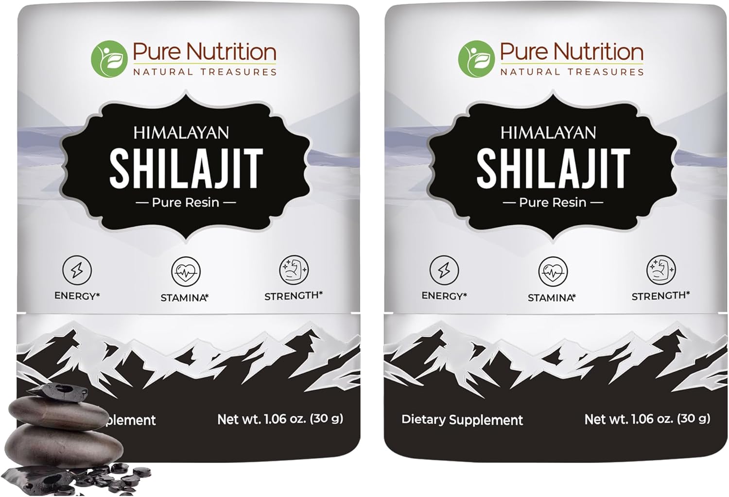 Pure Nutrition Himalayan Shilajit Resin: Natural Energy Booster with 85+ Trace Minerals | 75 Servings - 30g (2 Pack) for Men & Women
