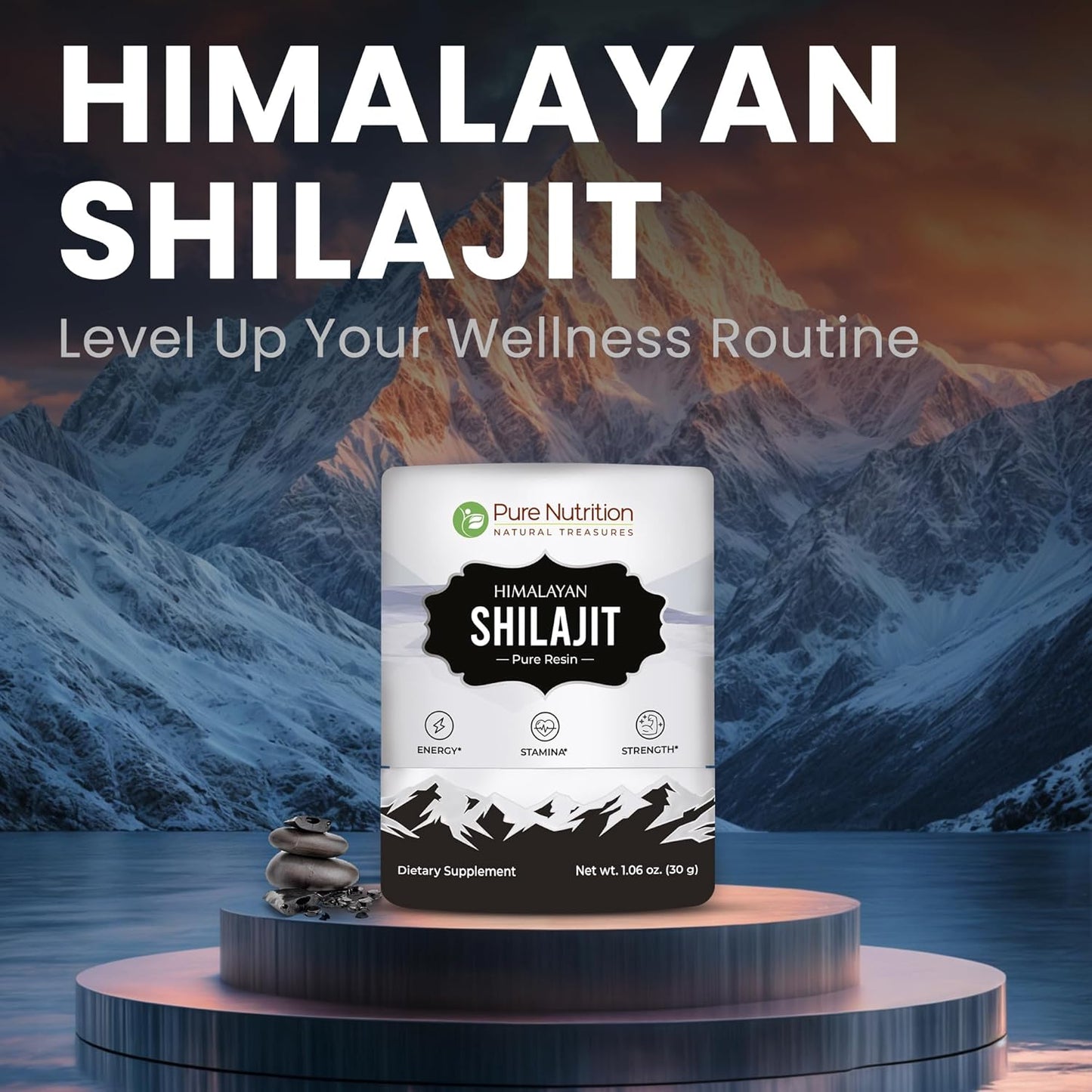 Pure Nutrition Himalayan Shilajit Resin: Natural Energy Booster with 85+ Trace Minerals | 75 Servings - 30g (2 Pack) for Men & Women