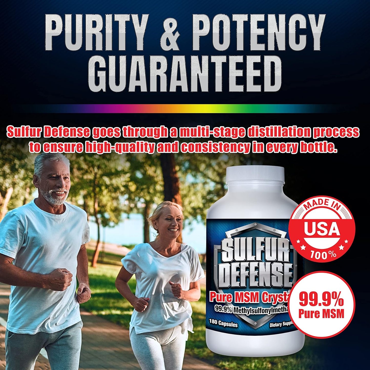 Pure Opti-MSM Powder Capsules - Immune System Booster, Joint Pain Relief, Younger Skin - 180 caps - Made in USA