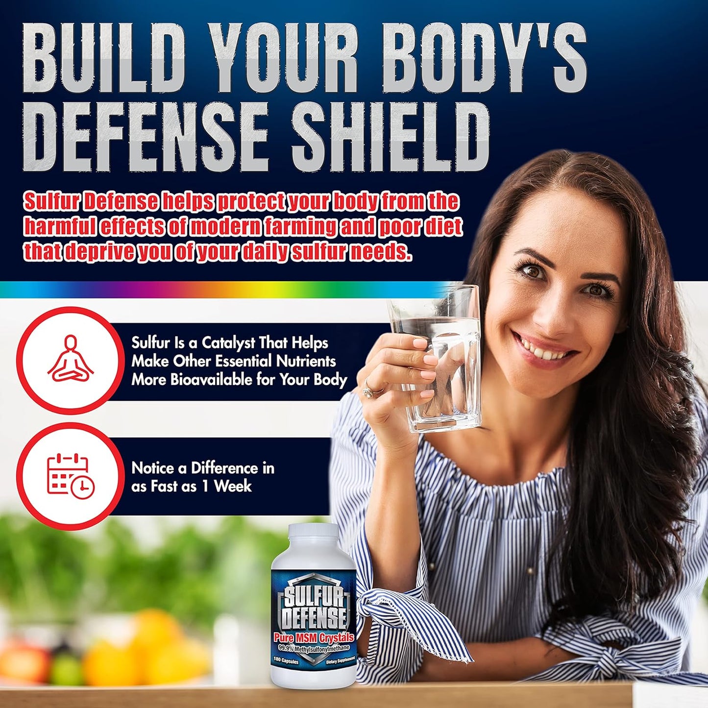 Pure Opti-MSM Powder Capsules - Immune System Booster, Joint Pain Relief, Younger Skin - 180 caps - Made in USA