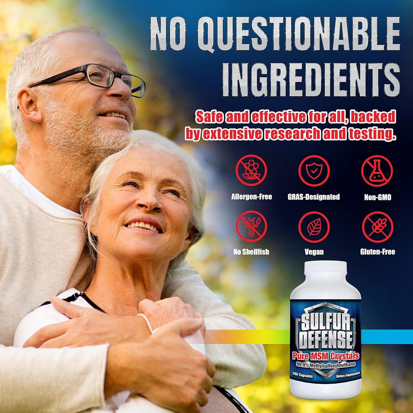 Pure Opti-MSM Powder Capsules - Immune System Booster, Joint Pain Relief, Younger Skin - 180 caps - Made in USA