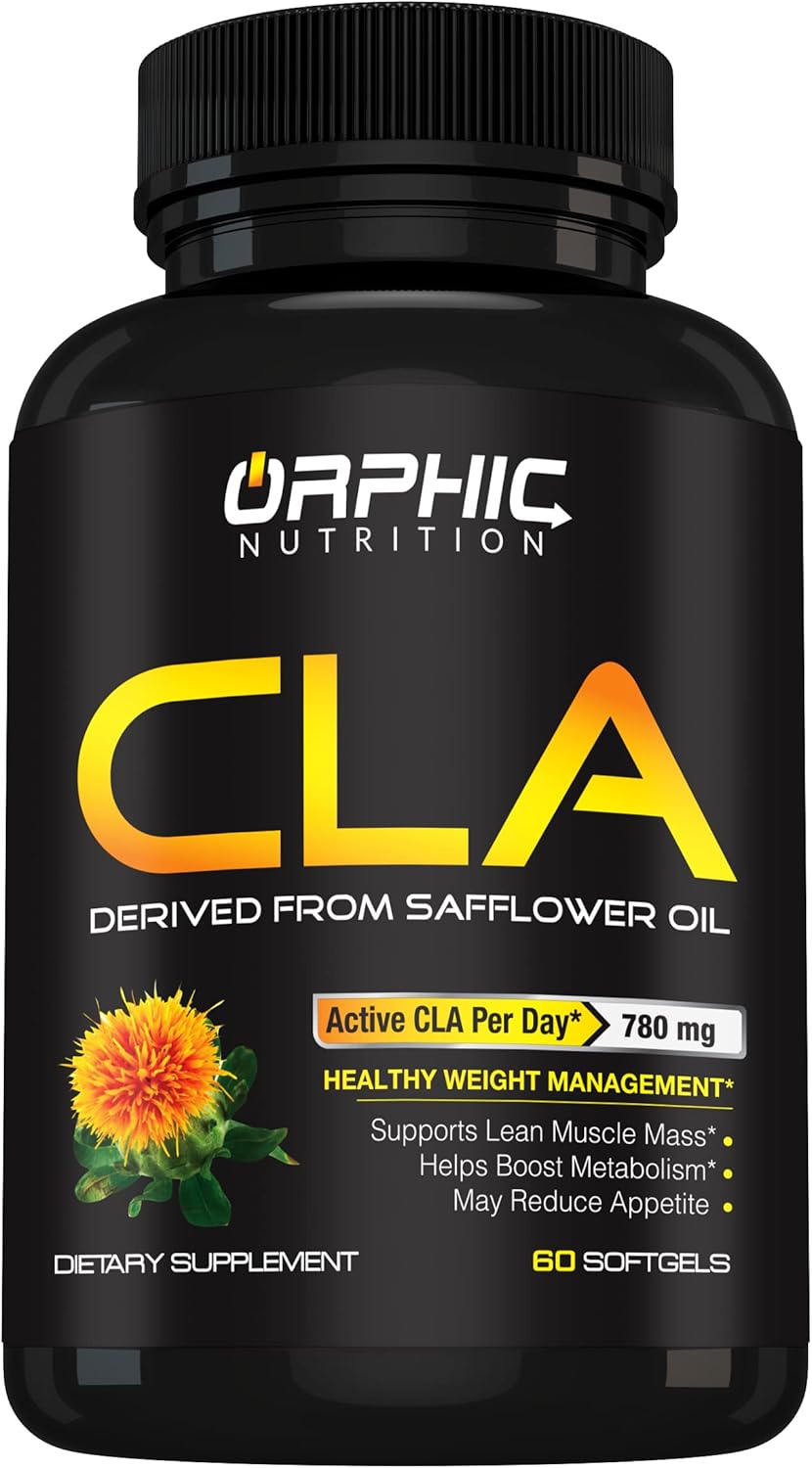 Pure ORPHIC NUTRITION CLA Safflower Oil Supplement - 780mg Non-Stimulant Conjugated Linoleic Acid Softgels for Weight Loss Support - Men & Women - Metabolism Boost - 60 Count