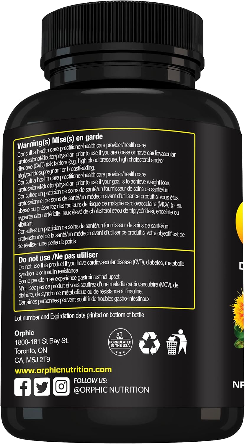 Pure ORPHIC NUTRITION CLA Safflower Oil Supplement - 780mg Non-Stimulant Conjugated Linoleic Acid Softgels for Weight Loss Support - Men & Women - Metabolism Boost - 60 Count