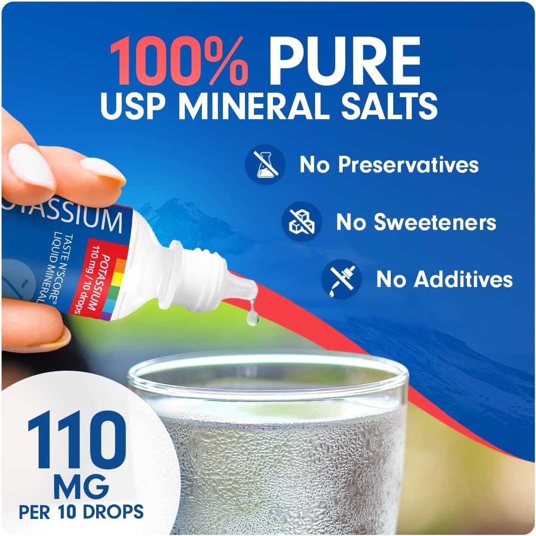 Pure Potassium Liquid Ionic Mineral Supplement: 110mg, 72 Servings, Tasty & Effective