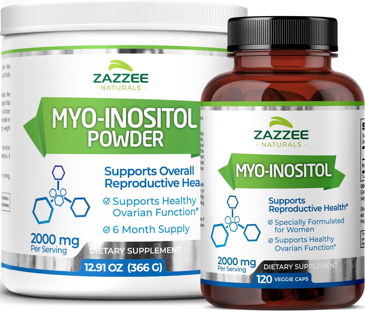 Pure Premium Grade Vegan Myo-Inositol Capsules and Powder - Non-GMO and All Natural