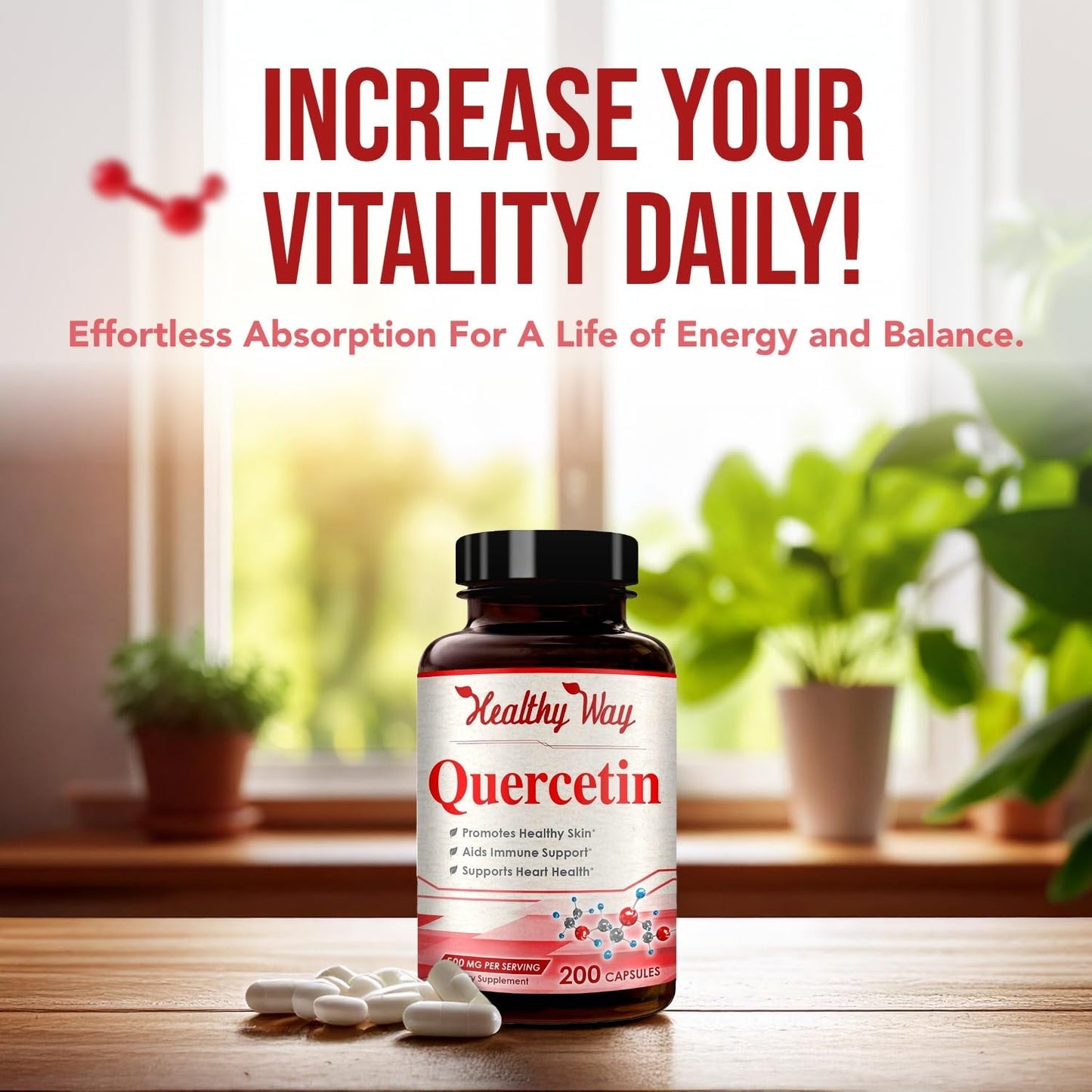 Pure Quercetin 500mg Supplement - 200 Capsules - Cardiovascular Health Support