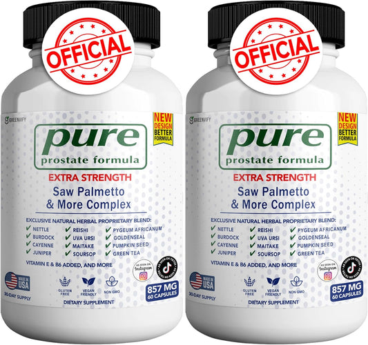 Pure Saw Palmetto Prostate Formula Capsules for Men - 857mg Complex, Maximum Strength Natural Health Supplements to Support Normal Function - Pack of 2