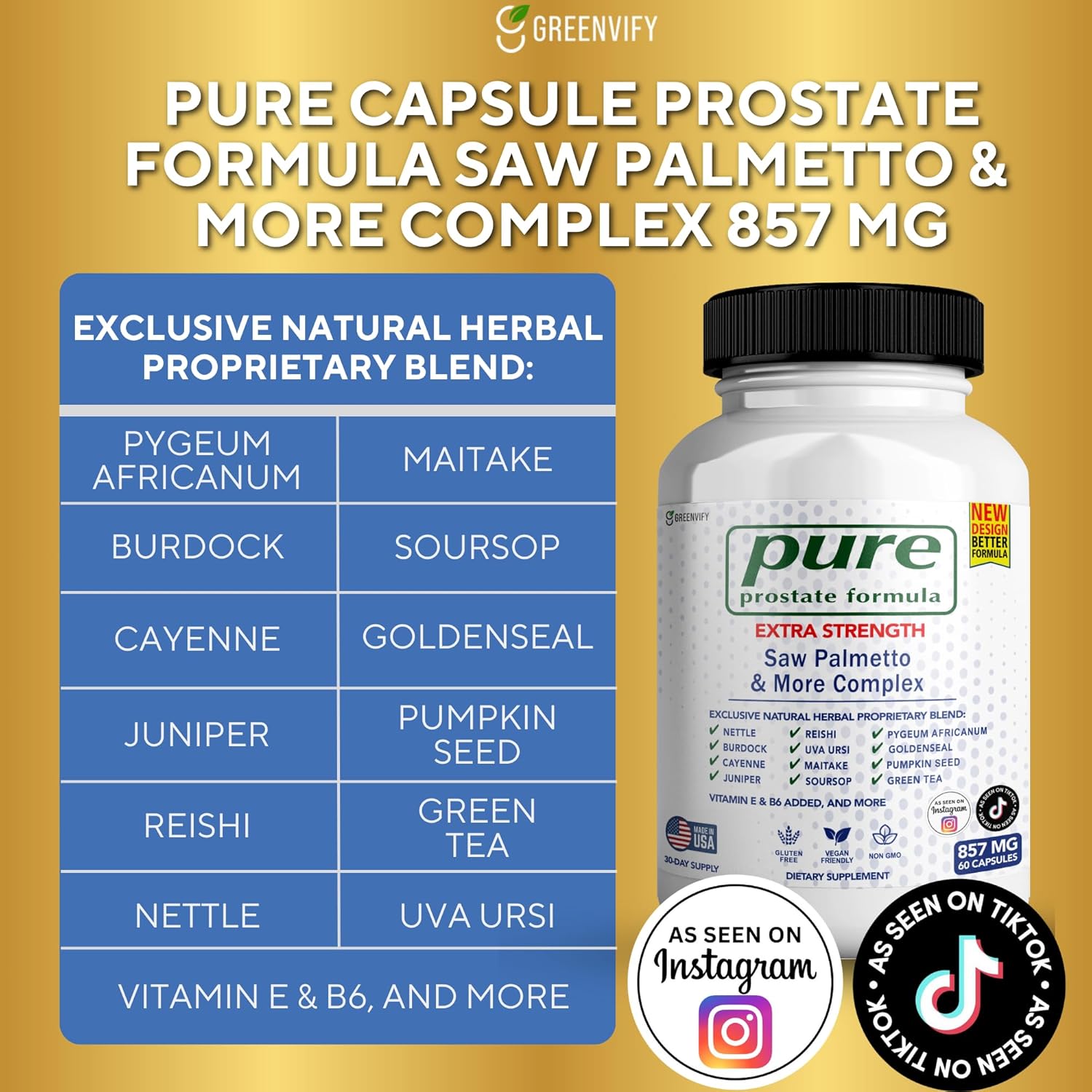 Pure Saw Palmetto Prostate Formula Capsules for Men - 857mg Complex, Maximum Strength Natural Health Supplements to Support Normal Function - Pack of 2