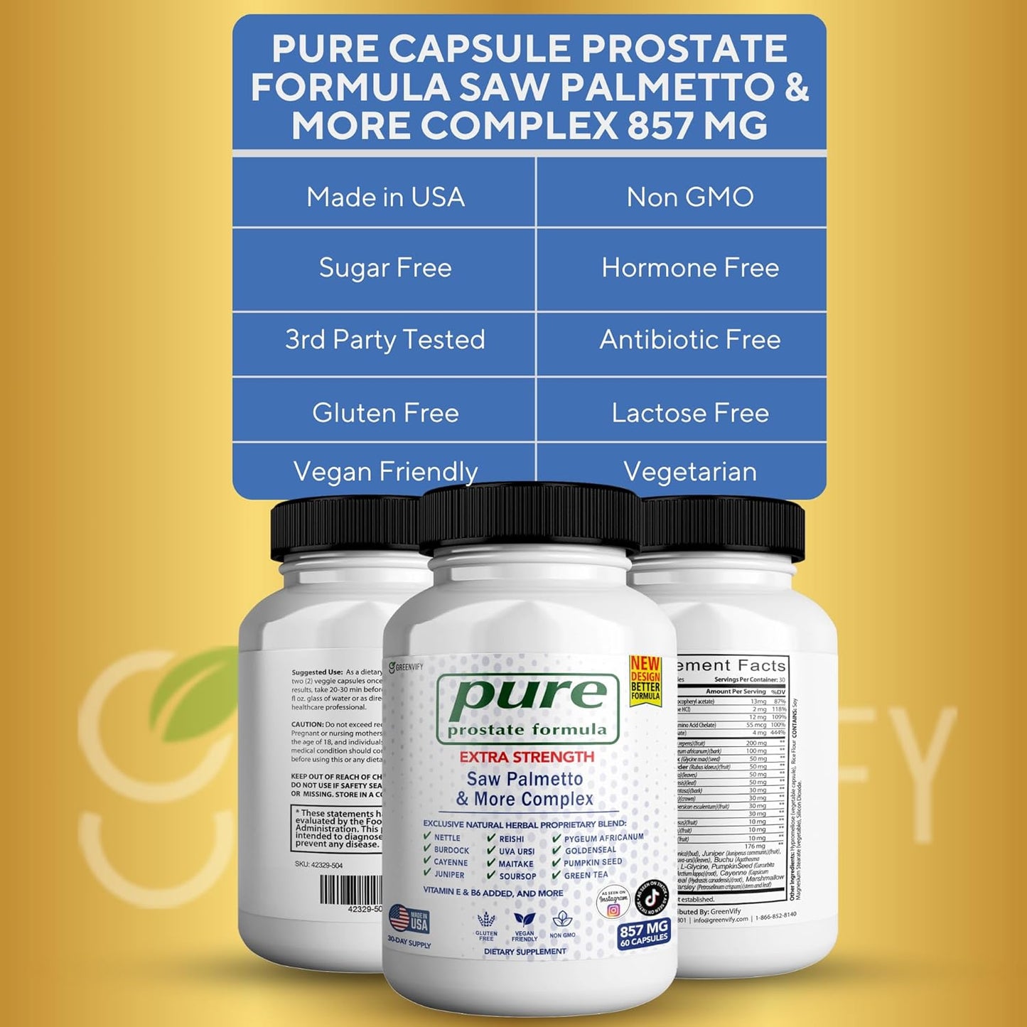 Pure Saw Palmetto Prostate Formula Capsules for Men - 857mg Complex, Maximum Strength Natural Health Supplements to Support Normal Function - Pack of 2