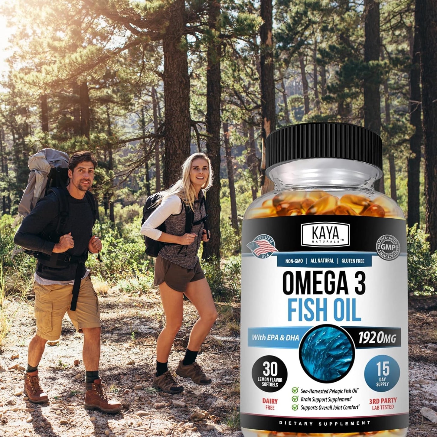 Pure Sea-Harvested Omega 3 Fish Oil Softgels - 30 Count | No Fishy Aftertaste - Kaya Naturals Omega 3 Supplement | Nature Made Omega 3 Vitamins