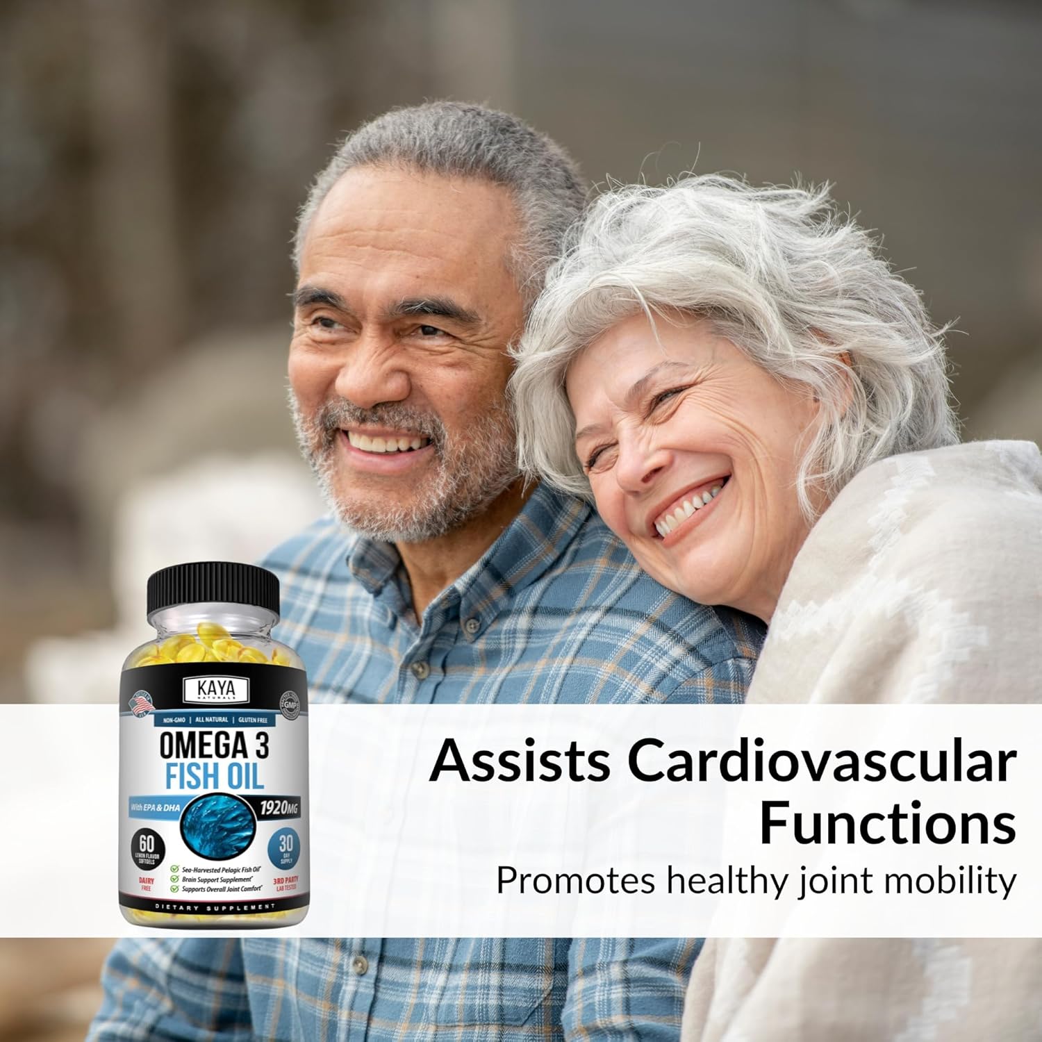 Pure Sea-Harvested Omega 3 Fish Oil Supplement - Kaya Naturals - No Fishy Aftertaste - 60 Softgels