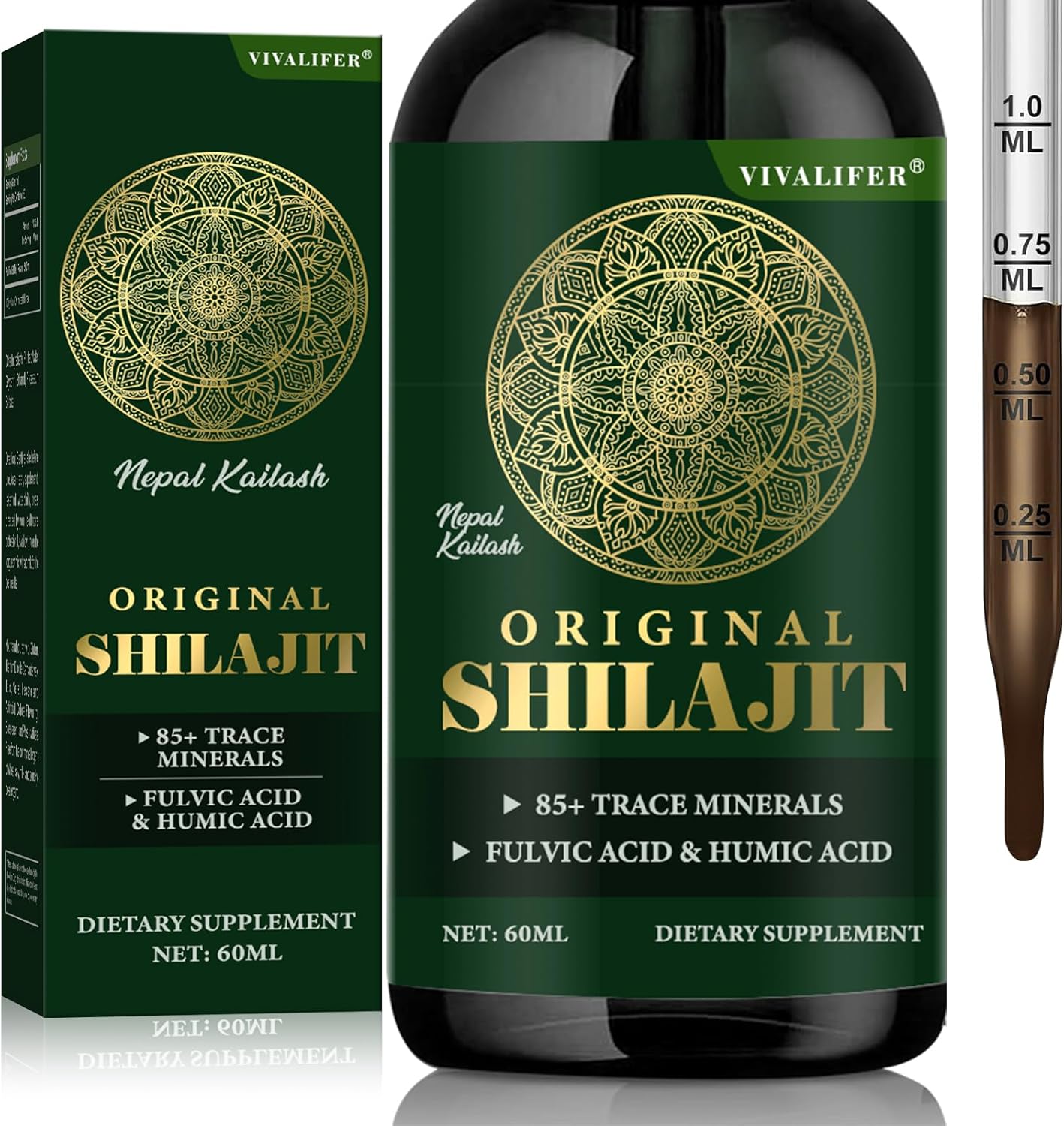 Pure Shilajit Resin Liquid Drops with 85+ Trace Minerals - Boost Brain Function, Energy, and Immune System - 2oz Bottle (60 Days)