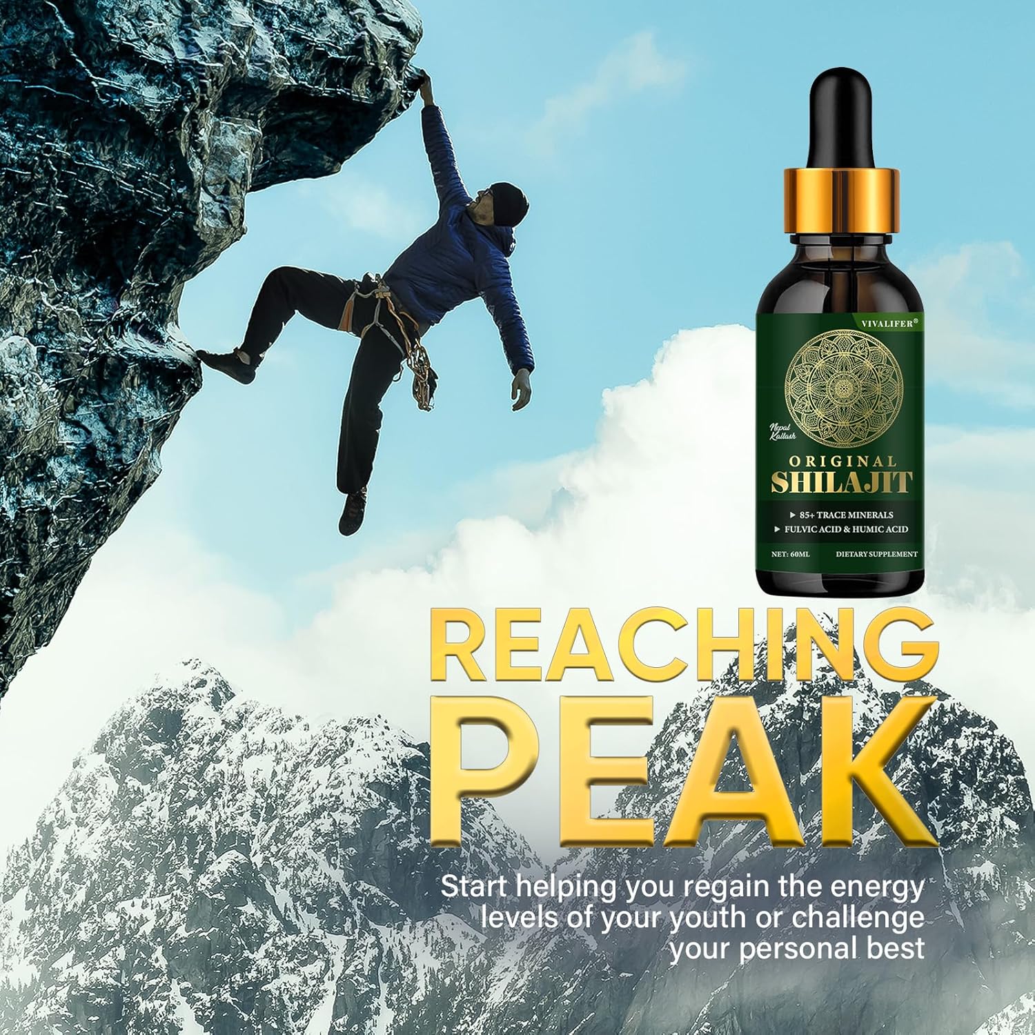 Pure Shilajit Resin Liquid Drops with 85+ Trace Minerals - Boost Brain Function, Energy, and Immune System - 2oz Bottle (60 Days)