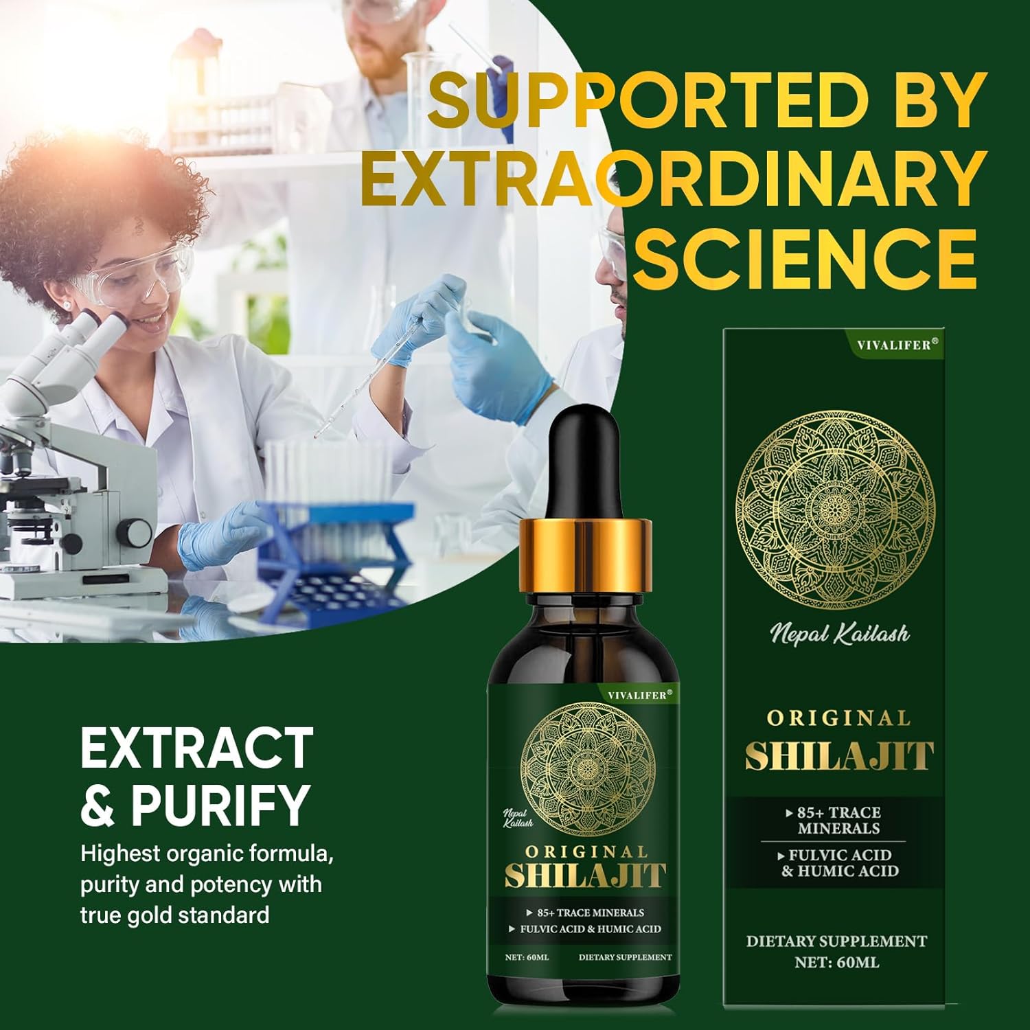 Pure Shilajit Resin Liquid Drops with 85+ Trace Minerals - Boost Brain Function, Energy, and Immune System - 2oz Bottle (60 Days)